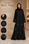 Luxury Black Abaya with Beaded Floral Embroidery & Embellished Mesh Cuffs - 4