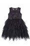 Girl's Matte Satin Robe, Lycra Tulle Skirt, Hand Embroidered Floral Applique and Bead Detail, Cape Black Evening Dress 6-10 Years Birthday, Special Occasion - 7