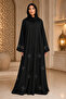 Luxury Black Abaya with Beaded Floral Embroidery & Embellished Mesh Cuffs - 3