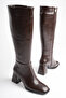 Women's Bitter Brown Thick Heeled Boots - 4