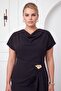 Women's Black Short Sleeve Brooch Detailed Plus Size Blouse Skirt Set - 4