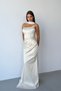 White Strapless Collar Stone Embellished Underwire Long Evening Dress with Scarf