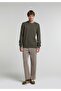 Regular Fit Round Neck Jacquard Men's Green Sweater - 3