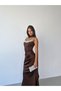 Brown Strapless Collar Stone Embellished Underwire Long Evening Dress with Scarf - 3
