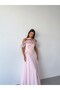 Powder Thin Straps Flounce Collar Pleated Evening Dress - 2