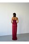 Burgundy Strapless Waist Knotted Underwire Slit Long Evening Dress - 7