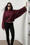 Dorg Soft Textured Wide Batwing Sleeve High Neck Knitwear Women's Sweater & Blouse - Burgundy
