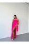 Fuchsia Strapless Scarf and Slit Chiffon Fabric Evening Dress - 5
