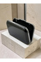 Black Shiny Metallic Skin Leather Black Metal Detailed Chain Strap Women's Evening Dress Bag Wedding Engagement Graduation - 4