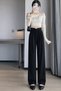 Women's Black High-Waisted Palazzo Trousers with Elastic Back and Rope Tie Detail - 3