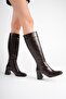 Women's Bitter Brown Crocodile Print Thick Heeled Boots - 3
