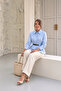 Women's Blue Belted Waist-Slit Long Sleeve Premium Quality Poplin Shirt - 3