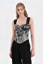 Women's Jacquard Fabric Corset with Padded Chest and Lace-Up Back Design