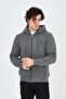 Men's Hooded Plain Zippered Cardigan - Smoked
