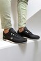 Men's leather sports shoes black white - 2