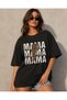 Women's Mom Mama Leopard Patterned Lightning Printed Oversize T-Shirt Unisex 80% Cotton Boxy Fit Streetwear T-Shirt Thick Textured
