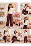 Girl's Polka Dot Sweatshirt Wide Leg Sweatpants 2-Piece Set Burgundy Ecru - 2