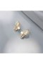 Gold Color Sparkling Zircon Stone Pearl Detailed Butterfly Design Stylish Earrings - 4
