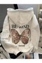 Be Kind to Yourself Butterfly Printed Hooded Sweatshirt
