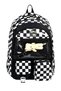 Checkerboard Patterned Kindergarten and Primary School Backpack with Transparent Front Pocket and Teddy Bear Toy - 2