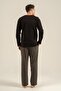 Men's Black Long Sleeve Buttoned Collar Pajama Set (with Socks as a Gift) - 3