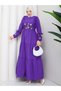 Embroidery Detailed Asel Hijab Dress Purple - 2