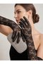 Black Floral Lace Long Women's Gloves – Wedding Dress, Bride, Marriage, Wedding, Engagement, Henna, Prom, Event, Party, Henna Night, Costume, Bride, Graduation, Bachelorette Photo Shoot Accessory Gloves - 3