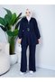 Belted Zippered Loyşo Suit Dark Blue