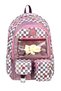 Checkerboard Patterned Kindergarten and Primary School Backpack with Transparent Front Pocket and Teddy Bear Toy