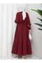 Embroidery Detailed Asel Hijab Dress Burgundy - 7