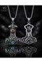 Stainless Steel Colorful Zircon Stone Detailed Thor Hammer Mjolnir Viking Necklace - 4