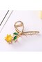Women's Gold Color Yellow Enamel Lily Figured Metal Hairpin - 2