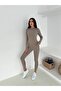 Soft Textured Ribbed Coffee Body Tights Set with Finger Loop