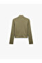 Slim Fit High Collar Zippered Long Sleeve Modal Blend Button Printed Sweatshirt - 7