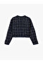 Crew Neck Long Sleeve Cropped Tweed Jacket with Metal Button Accessories - 7