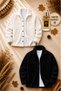 2 Pcs Unisex Plush Jacket Set + 100 ml Perfume Winter Thick Textured Buttoned Double Pocket Oversize Shirt Jacket Cardigan
