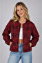 Women's Red Ethnic Patterned Zippered Lined Double Pocket Bomber Jacket Cashmere Coat - 2