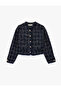 Crew Neck Long Sleeve Cropped Tweed Jacket with Metal Button Accessories - 6