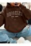 3 Yarn Brooklyn 1997 Thick Winter Sweatshirt - Brown Printed Oversize Hoodie with Raised Pockets