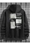 3 İplik No Pain No Gain Thick Winter Sweatshirt - Black Printed Oversize Hoodie with Pockets