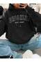 3 Yarns Brooklyn 1997 Thick Winter Sweatshirt - Black Printed Oversize Hoodie with Raised Pockets