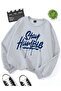 Stay Humble Thick Winter Sweatshirt - Gray Printed Oversized Crew Neck