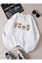 Coffe White Thick Sweatshirt - Printed Oversized Crew Neck