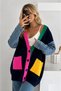Women's Navy Blue Color Blocked Cotton Bohemian Oversize Pinterest Cardigan Jacket - 2