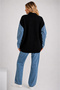 Women's Black Color Block Cotton Bohemian Oversize Pinterest Cardigan Jacket - 3
