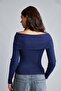 Fitted Off-The-Shoulder Folded Collar Ribbed Knitwear Basic Sweater H2387Ax26Au - 5
