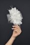 Feathered Floral Bridal Cap White Tulle Wedding Wedding Engagement Bridal Hair Accessory - 3