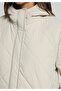 Regular Fit Hooded Zippered Lined Water Resistant Women's Beige Coat - 4