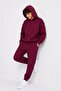 Burgundy Boy's Hooded Sweatshirt Set with Back Print Detail 24686 - 3