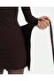 Brown Ecovero ™   Viscose Crew Neck Waist Tie Long Sleeve Mini Wrap Dress - 3